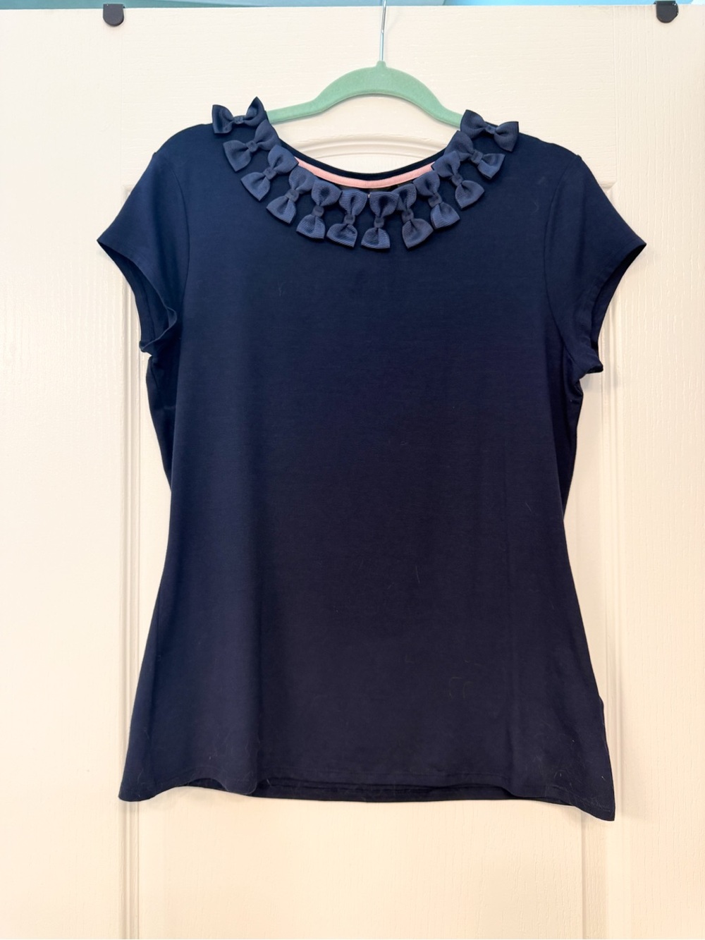 Ted Baker London Bow Neck Trim Tee | Navy | Ribbon Bows | NWT | Sz 4 / Large